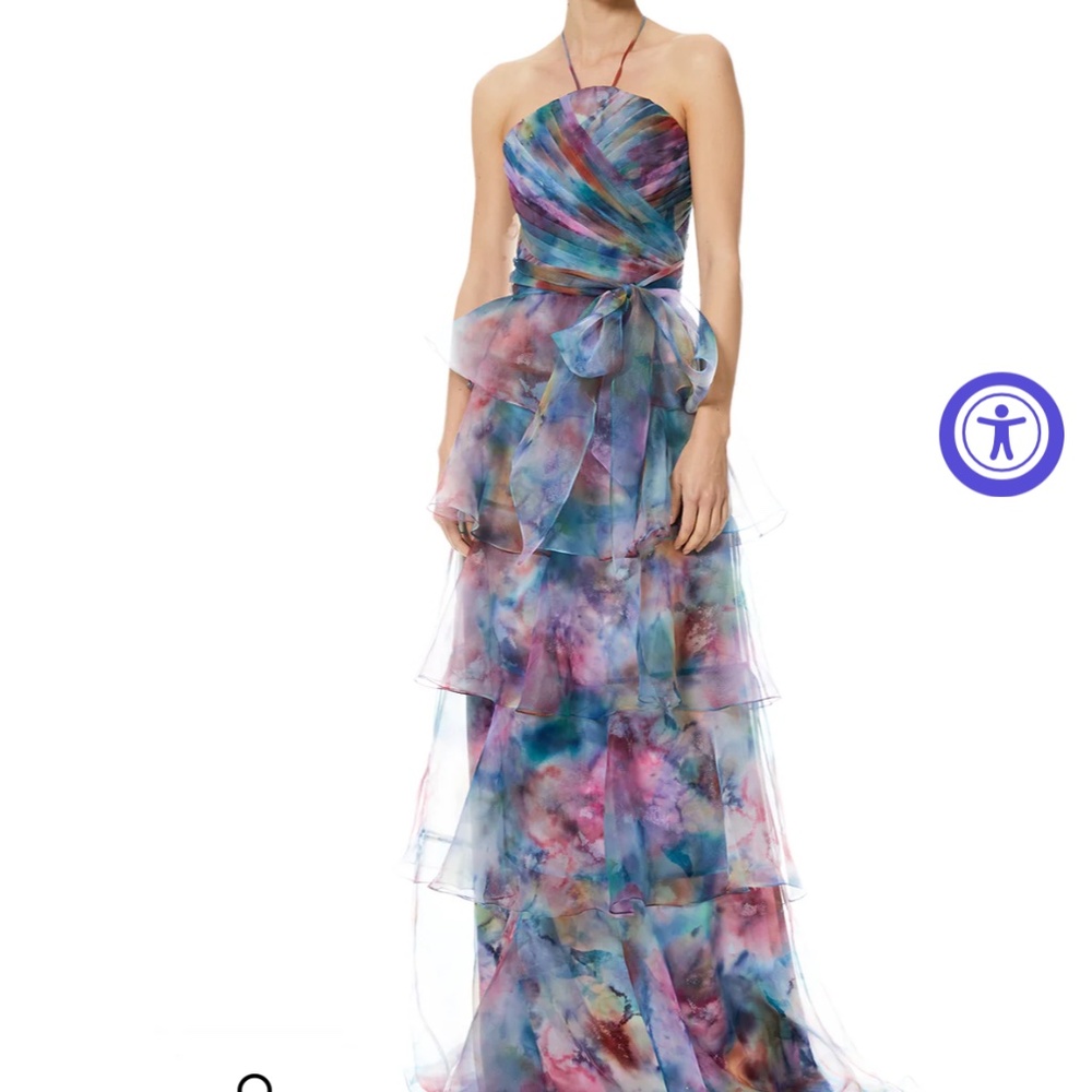 Theia Kimora Haltered Tiered Gown